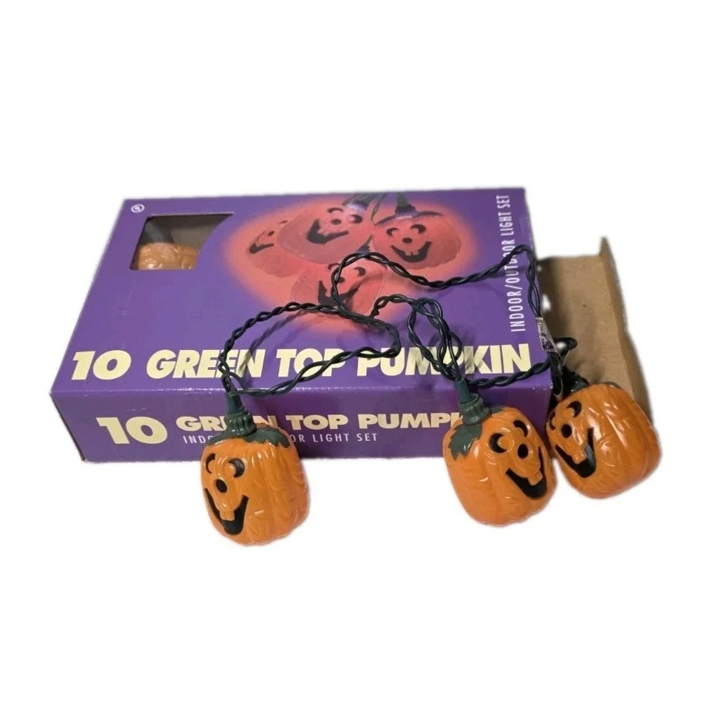 Vintage 10 Light Pumpkin Jack-O-Lantern Halloween Indoor/Outdoor Lot Of 2 Boxes
